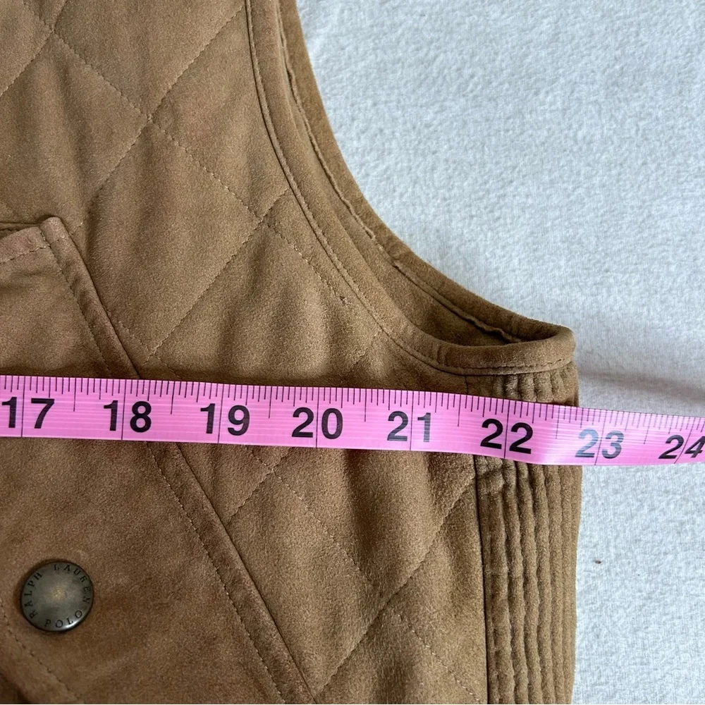 Polo Ralph Lauren Racquet Club Multi Pocket‎ Leather Vest Lined Quilted Tan XL